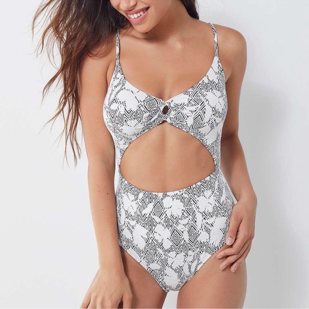 URBAN OUTFITTERS black / white geometric cut out swimsuit